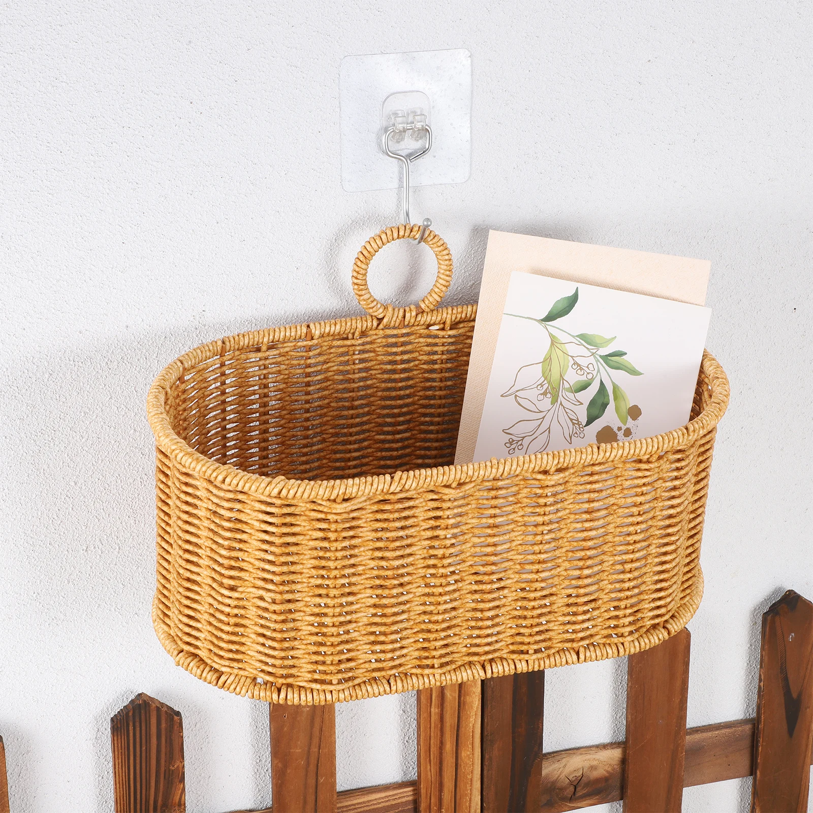 

Wall Hanging Basket For Kitchen Large Capacity Woven Storage Basket Vegetable Spice Organizer Plastic Pantry Holder