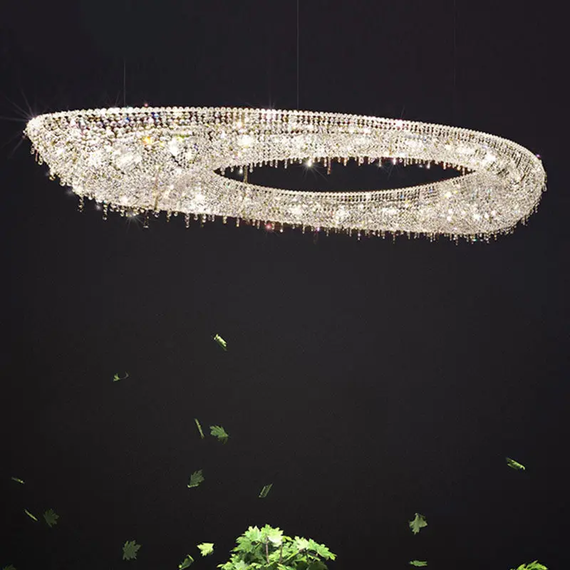 Large Modern Luxury Indoor   Adjustable Height K9 Crystal Beads for Living Room Oval  Hanging