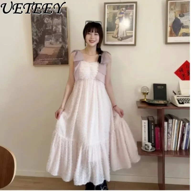 Verão novo produto férias arco cinta peludo delicado maxi vestido temperamento doce meninas fada sem mangas vestidos longos