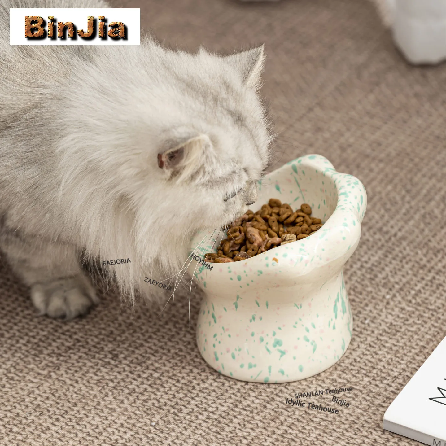 Sprinkle Some Cat Claws Neck Protection Bowl Large Diameter Ceramic Cat Food Bowl Tall Pet Bowl Decoration Special Bowl For Pet