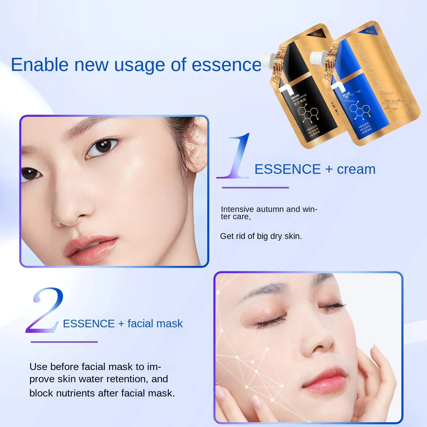 100ml Blue Copper Peptide Facial Serum Anti Wrinkle Reverse Age Compact Fade Wrinkle Fine Lines Snake Venom Peptide Essence