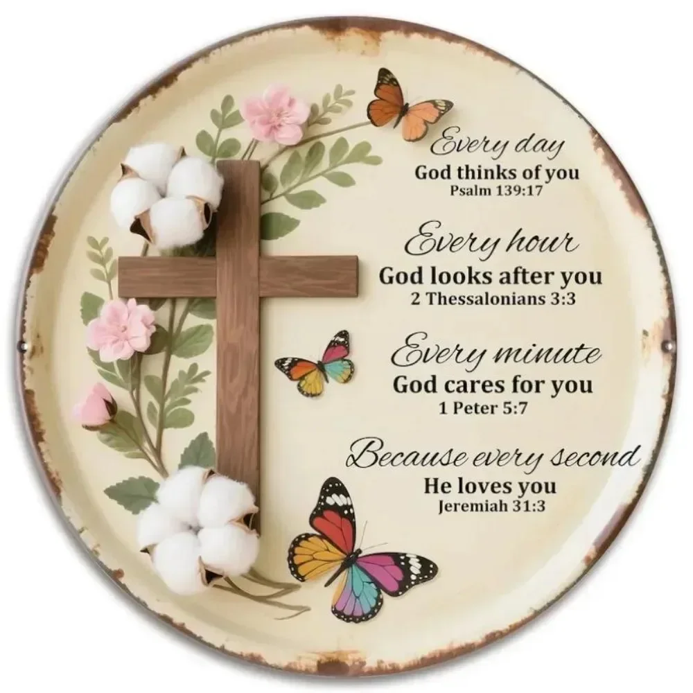 Retro Floral Cross Scripture Aluminum Wall Art 8x8in Waterproof Durable Decor for Home Office Church Easy Install Faith