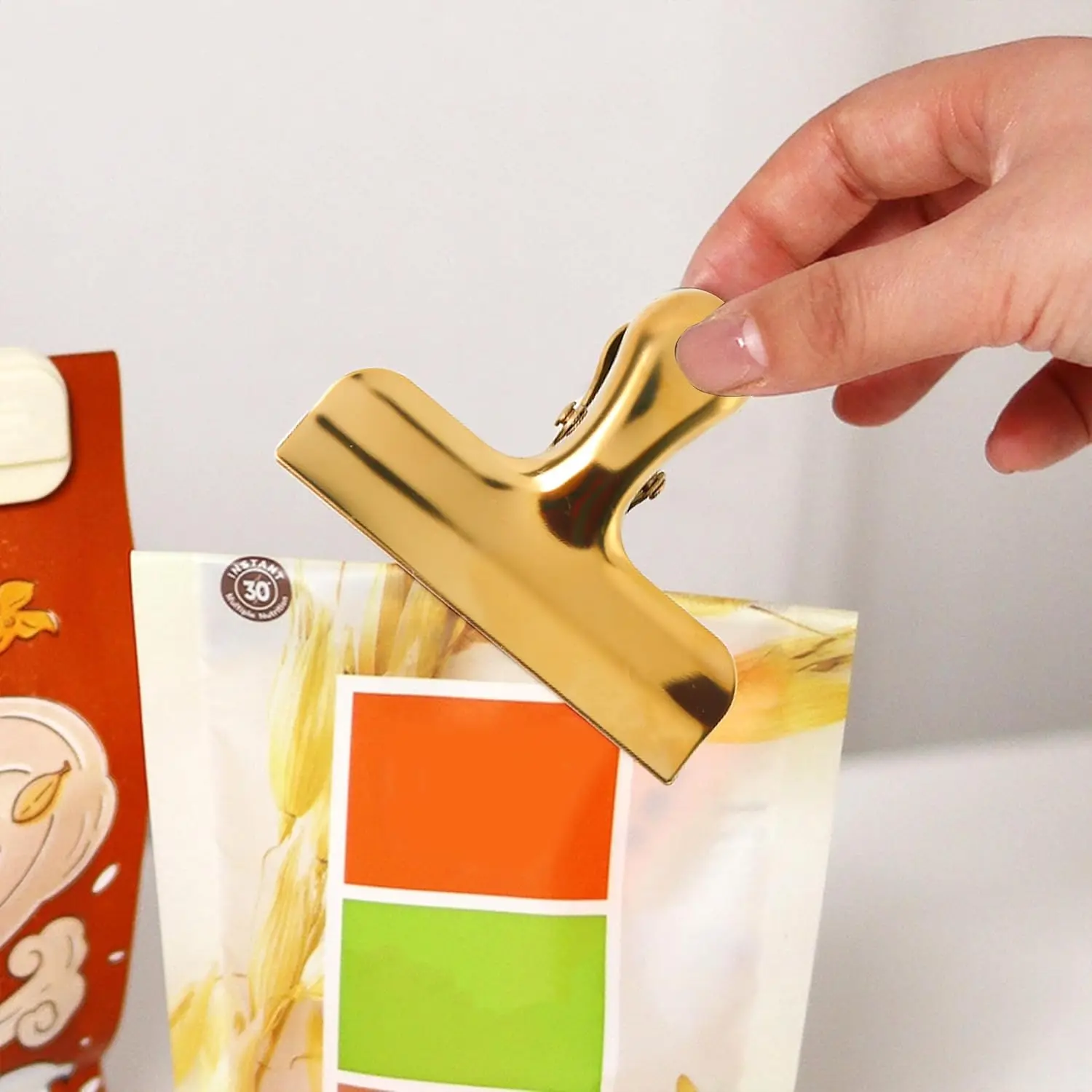 Goldene Chip-Clips, 3 Zoll breite Notizbuch-T-Clips aus Edelstahl und Messing, robuste Lebensmittelbeutelklammer, Vintage Retro Scharnierklammer – Detail 4