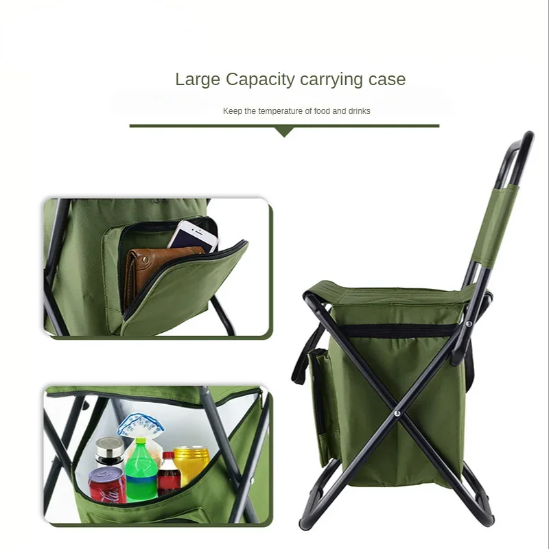 Folding Camping Chair – Steel Frame Insulated Tourist Chair, Waterproof Picnic Chair with Ice Pack, Beach Folding Seat