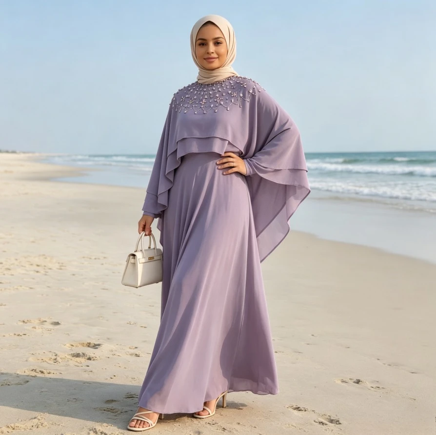 Eid Shawl 2 Piece Set Muslim Women Dress Abaya Jalabiya Vestidos Arab Robe Ramadan Dubai Islam Kaftan Party Dresses Diamonds