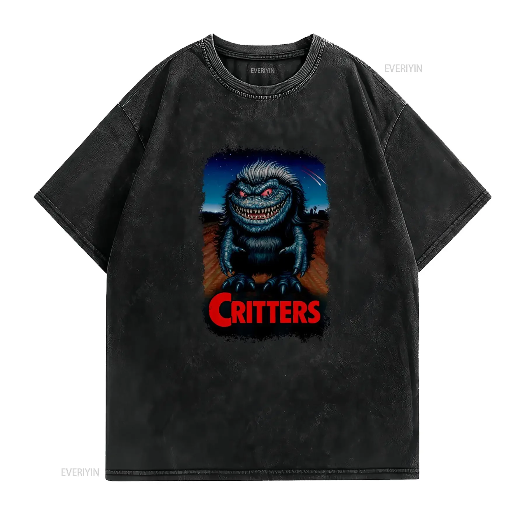 Critters 1986 Movie Poster Inspired T Shirt Retro 80s vintage Washed Stylish Slightly Soft Breathable Stretched fashion graphic