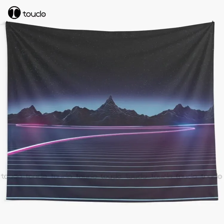 Highway Retrowave Vaporwave 80S Mountains Tapestry Party Tapestry Blanket Tapestry Bedroom Bedspread Decoration Wall Covering