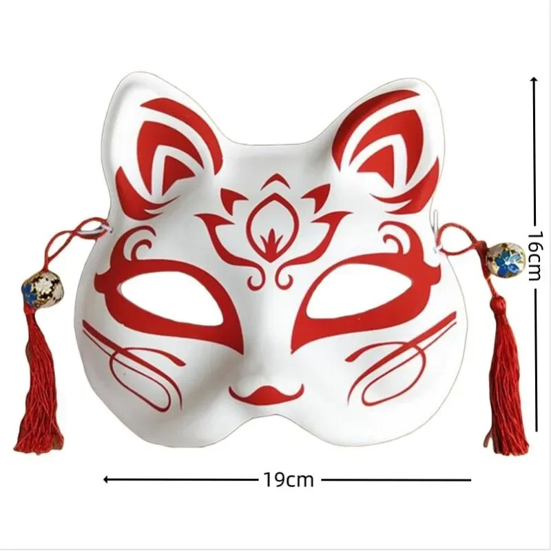 Party Show maschera volpe con nappe e campane Kitsune dipinte a mano mezza faccia regalo Cosplay di Halloween