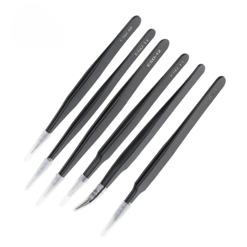 Precision Tweezers Set ESD Anti-Static Stainless Steel Tweezers Repair Tools for Electronics Repair Soldering Craft