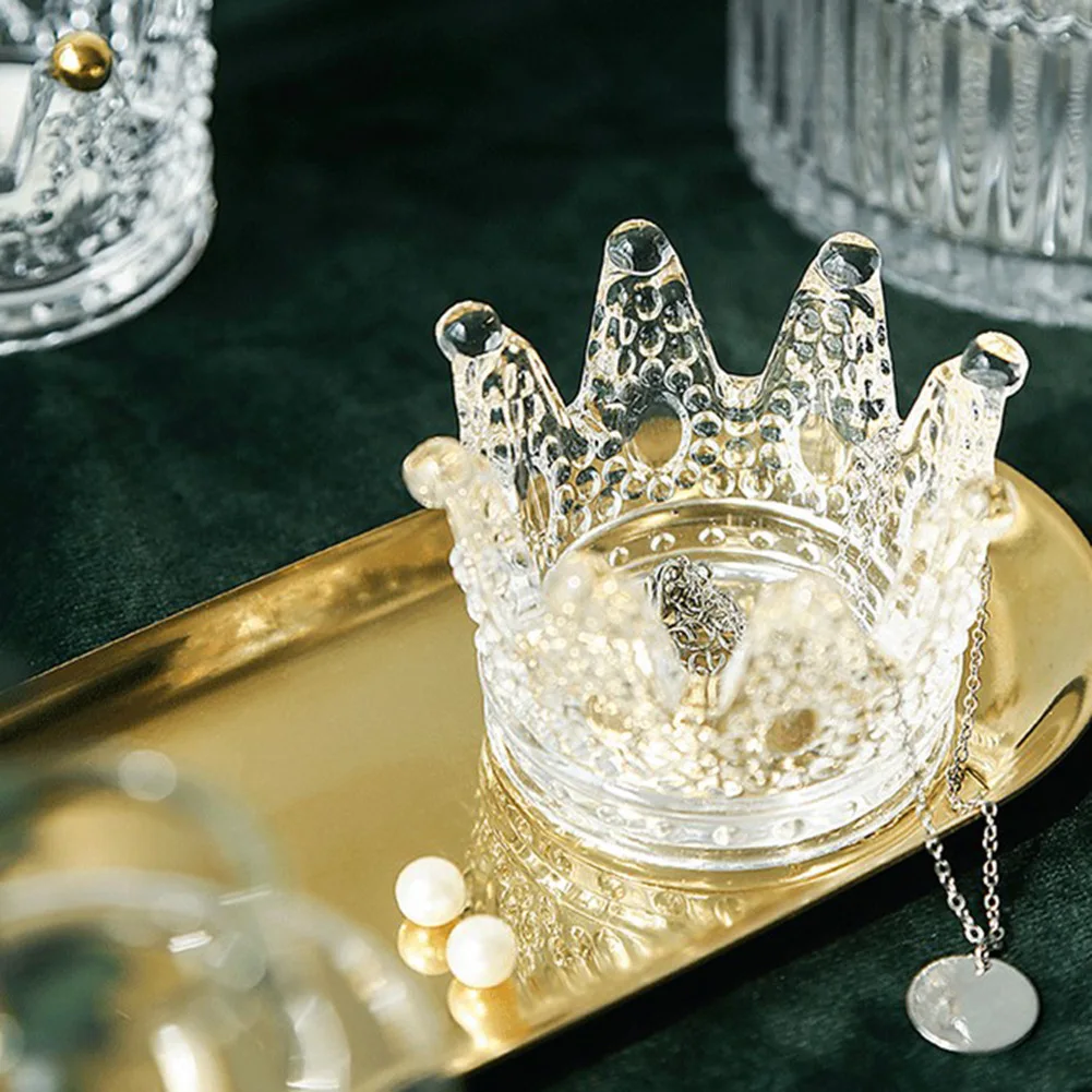 Glass crown candlestick transparent ashtray household candle cup creative candlestick ornament gold-painted colorful