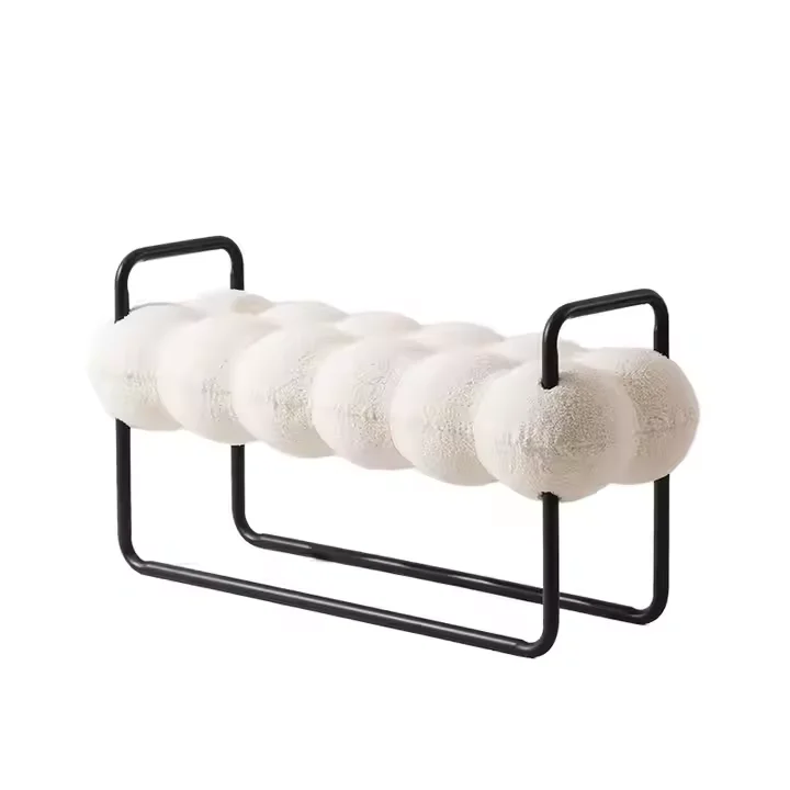 Factory Minimalism White Furniture Living Room Two Seater Sofa Fabric Lamb Boucle Bench Chair