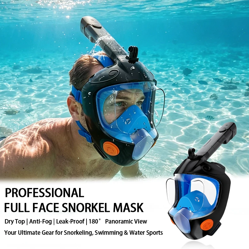 Full Face Snorkel Mask - Dry Snorkel , Anti-Fog , Leak-Proof ,Panoramic View Swimming Diving Beach Water Sports for Adults Teens