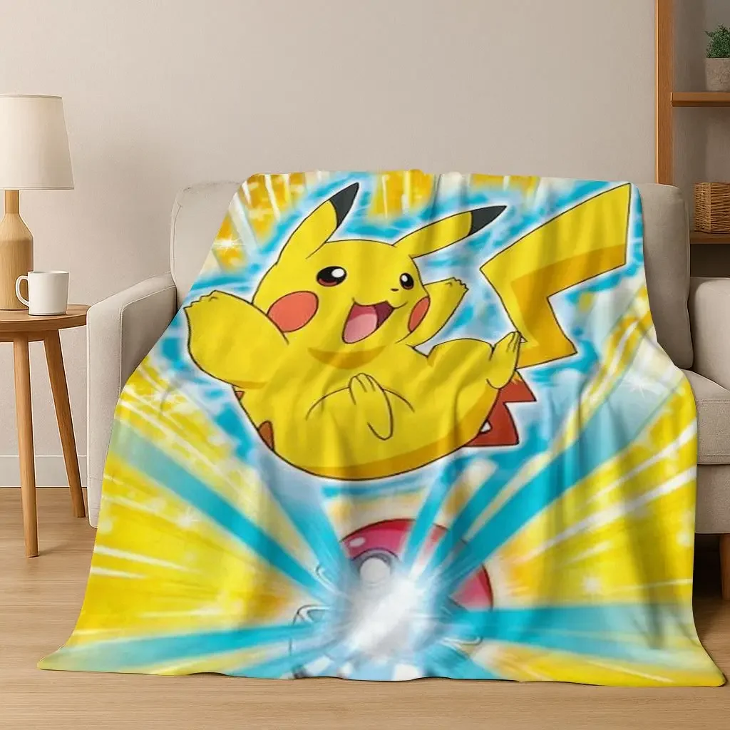 3D Pokemon Pikachu Monster Elf Child Flannel Blanket Soft Warm Blanket for Bedroom Living Room Bed Travel Camping Picnic Gift
