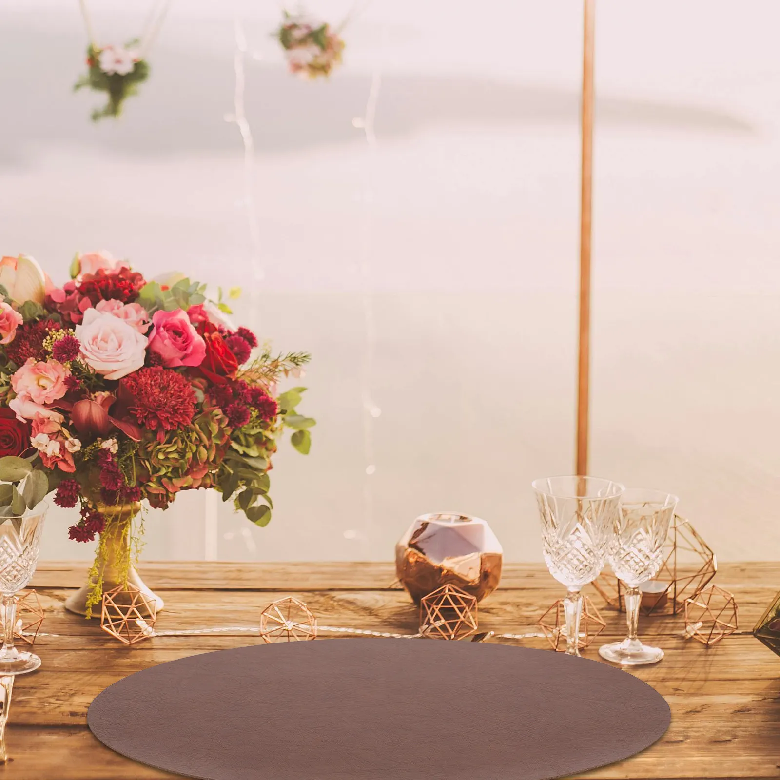 6Pcs Dining Mat For Table For For Kitchen Fall Table Decor Round Placemats Inch Washable Faux PU Decoration Brown