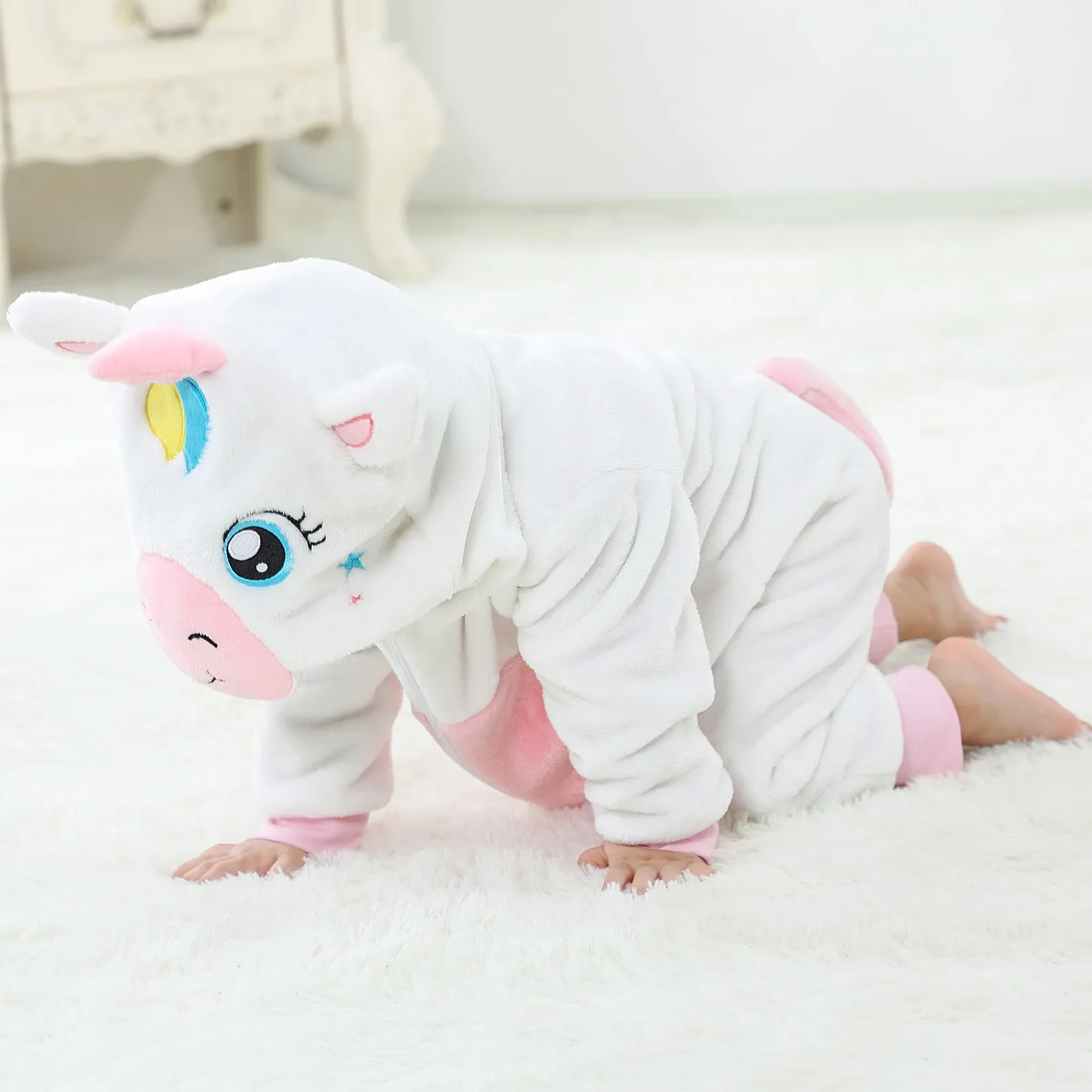 Newborn Photography Romper Flannel Cat Shaped Climbing Suit Baby Clothes Cartoon Animal Jumpsuit M