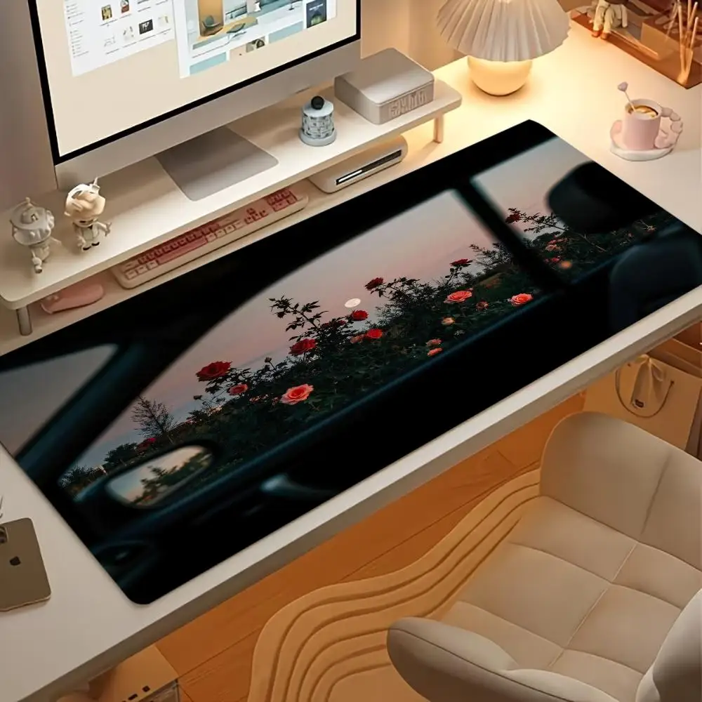 

Dark Aesthetic Rose Garden large mouse pad desk pad rubber anti-slip edge locking office mat pc accessories gaming mats Desks