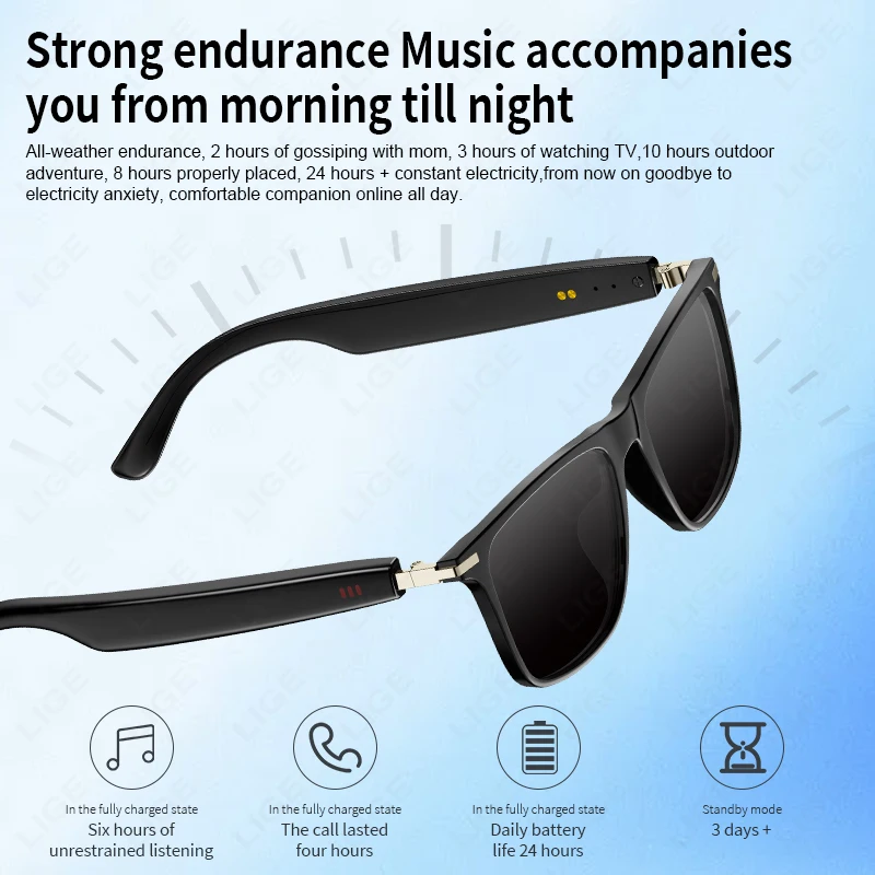 LIGE النظارات الذكية النظارات الشمسية بلوتوث دعوة في الهواء الطلق سماعات رياضية الضوء الأزرق مقاوم للماء المضادة للأشعة فوق البنفسجية النظارات للرجال والنساء جديد