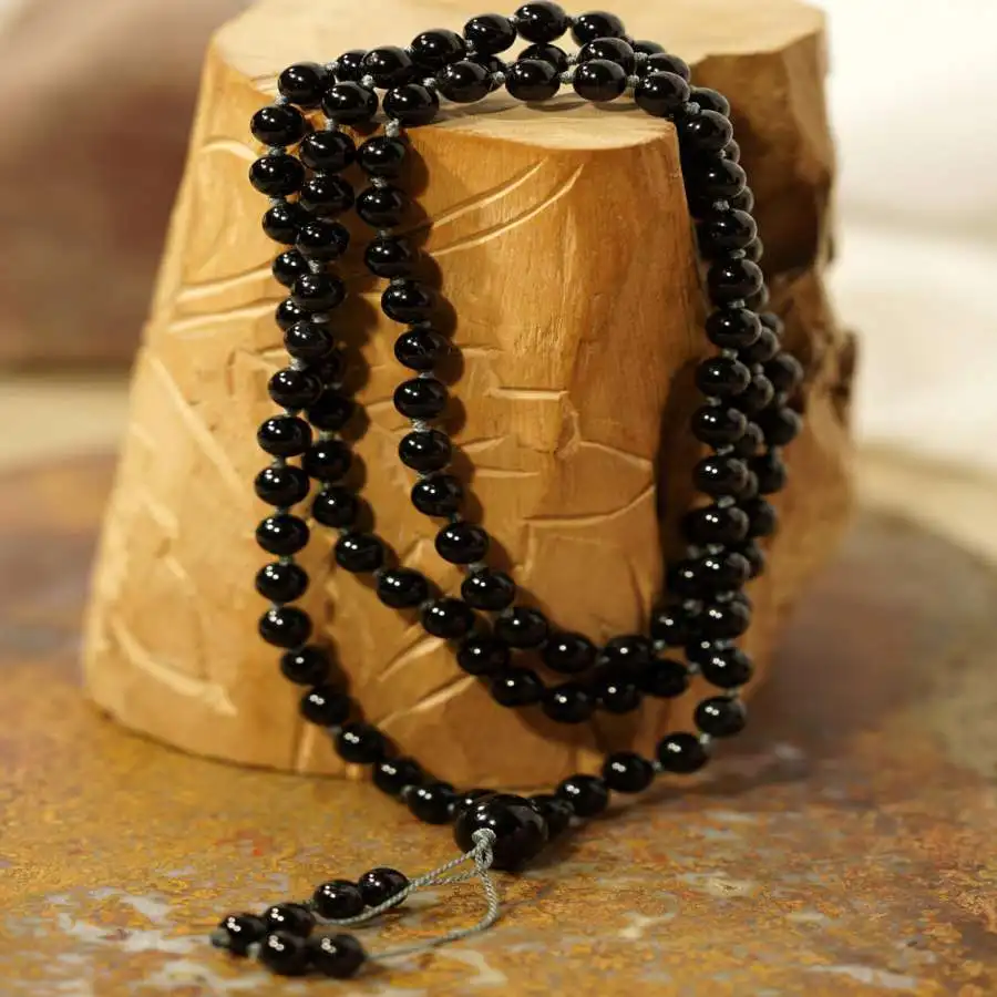 

Natural Black Onyx 108 Mala Beads Adjustable Wrap Bracelet/Necklace Protection & Grounding Healing Crystal Jewelry