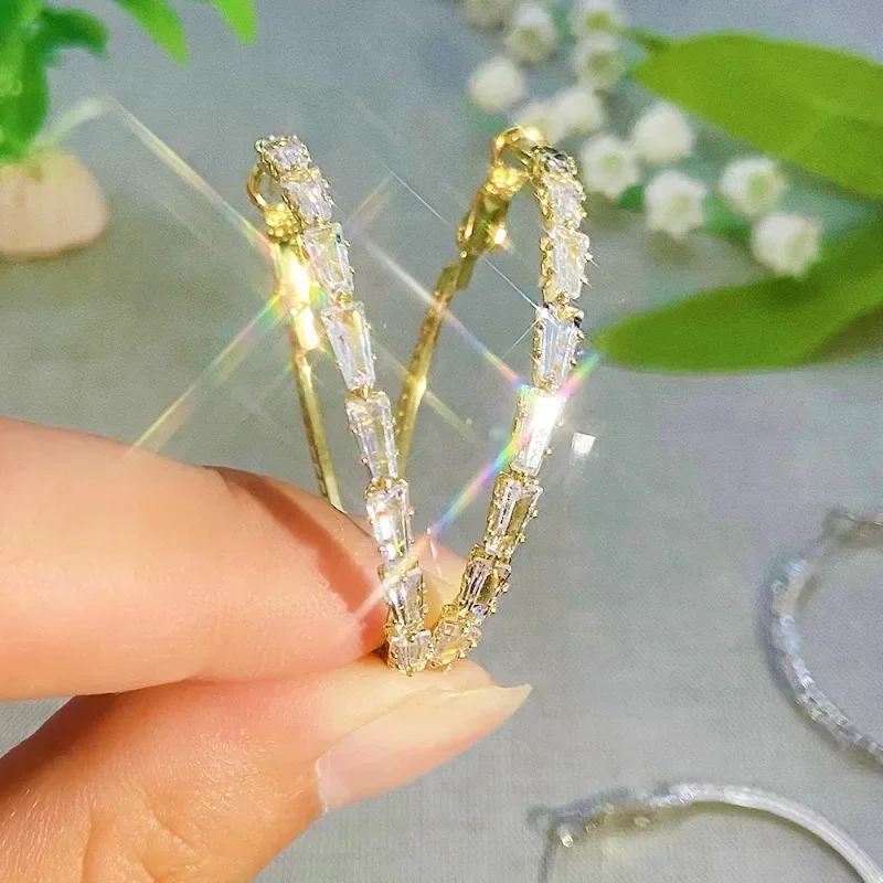 

PONYKISS 925 Sterling Silver Zircon Exaggerated Round Hoop Earrings for Women Trendy Fine Jewelry Minimalist Accessories