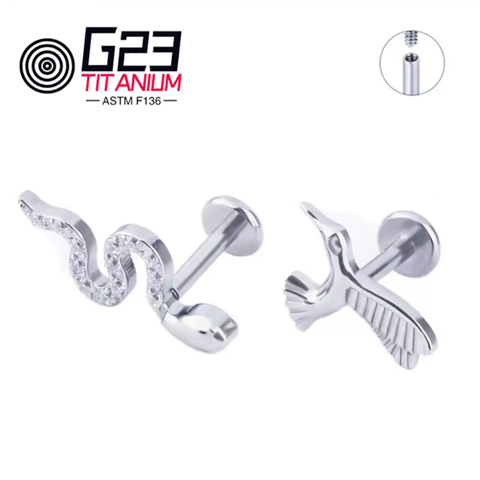 Luxury G23 ASTM F136 Titanium 16G Internally Threaded Piercing ear Cartilage Tragus Helix Nose Piercing Accessories