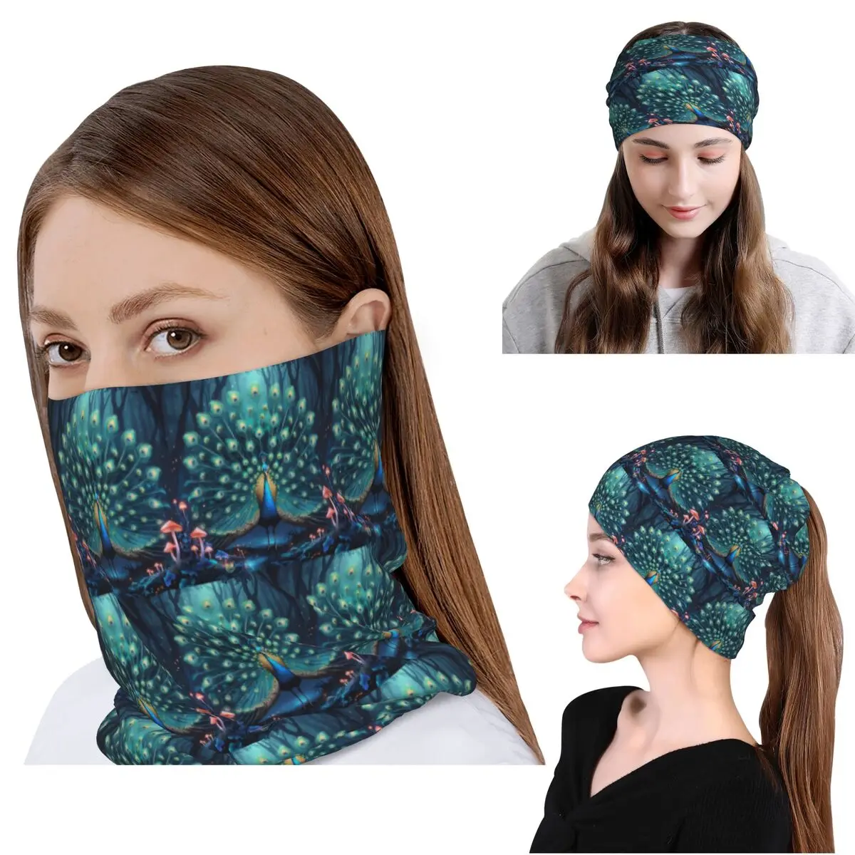 Mesmerising Peacock Feathers Bandana Neck Gaiter Wrap Scarf Warm Headwear Beanies Hat Unisex Adult Breathable
