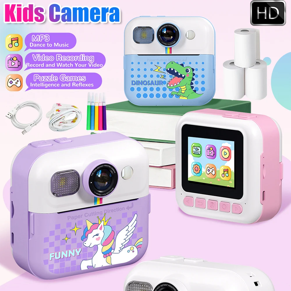 Children Digital Camera Instant Print for Kids Thermal Print Camera Instant Photo Printing Camera 48MP 1080P Video Toy With Game