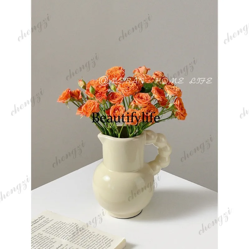 Portable milk pot, vase, ceramic flower ware ornament, living room desktop entrance flower arrangement