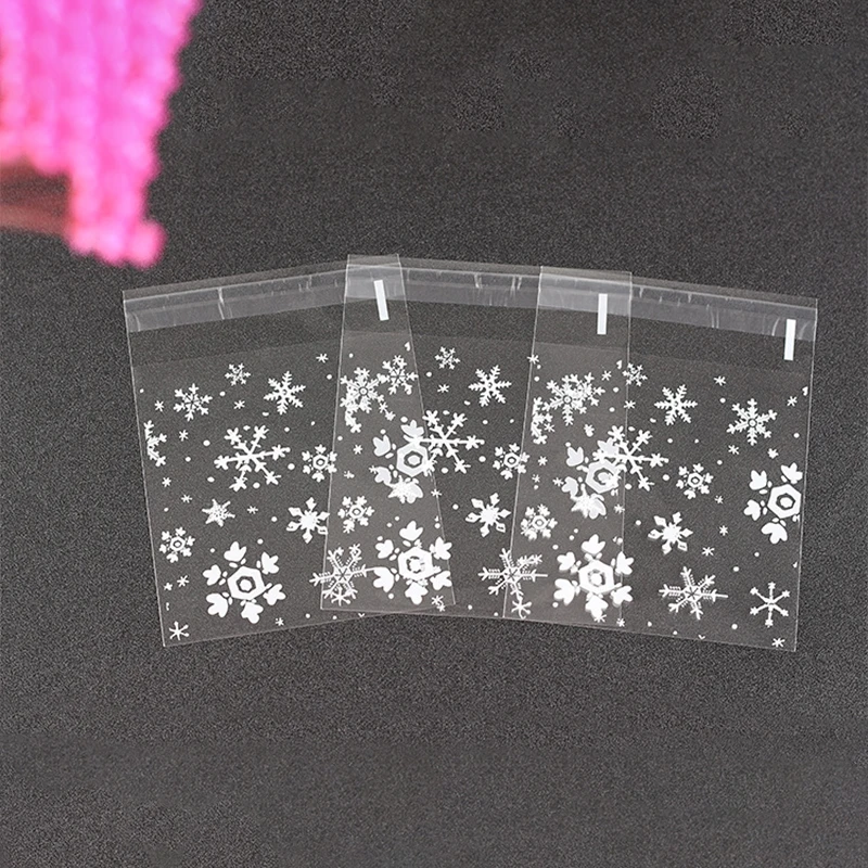 100Pcs Snowflake Transparent Candy Cellophane Self Adhesive Bags Jewelry Storage Party Pouch Christmas Gift Packaging Bags