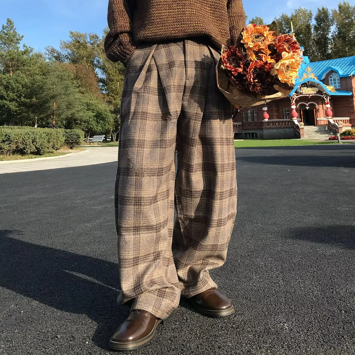 

American Trendy Thick Plaid Lazy Casual Pants Harajuku Style Versatile Fashionable Cotton Polyester Blend Straight Leg Pants