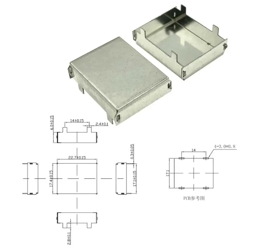 YYT 10PCS PCB RF Shield Cover, 4-Pin Welding, 25×20×6/22×17×6mm, Tinplate Metal