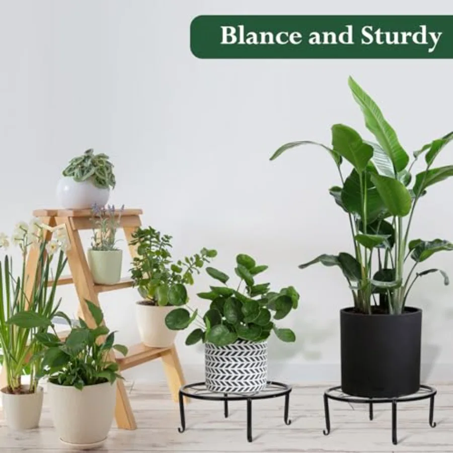4 Pcs Black Metal Plant Stands for Indoor Outdoor Heavy Duty Pot Potted Stand Holder Iron Circle Plant Shelf Rustproof Risers R