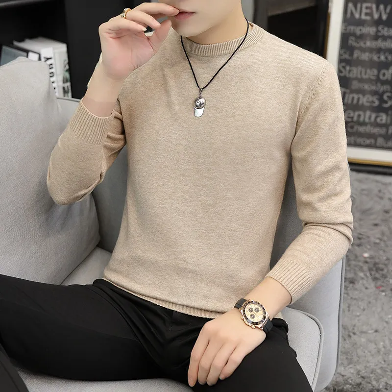 

Autumn Winter Men's round Ne Knitted Sweater Slim Fit Soft Lightweight Pure Color Casual Sle Polyester Fiber Long Sve
