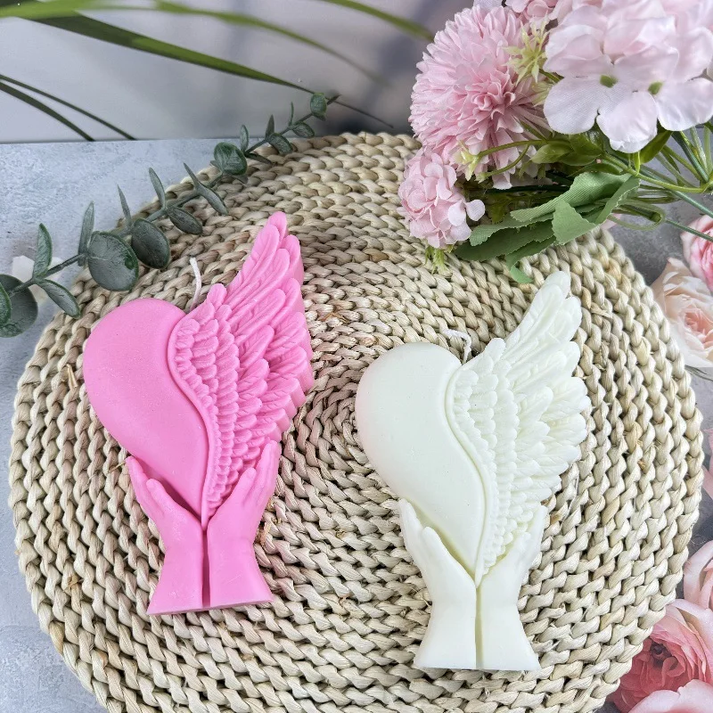 Hands Holding Up Love Wings Aroma Candle Silicone Mould DIY Plaster Making Supplies 3D Simple Cooking Noodle Ornament