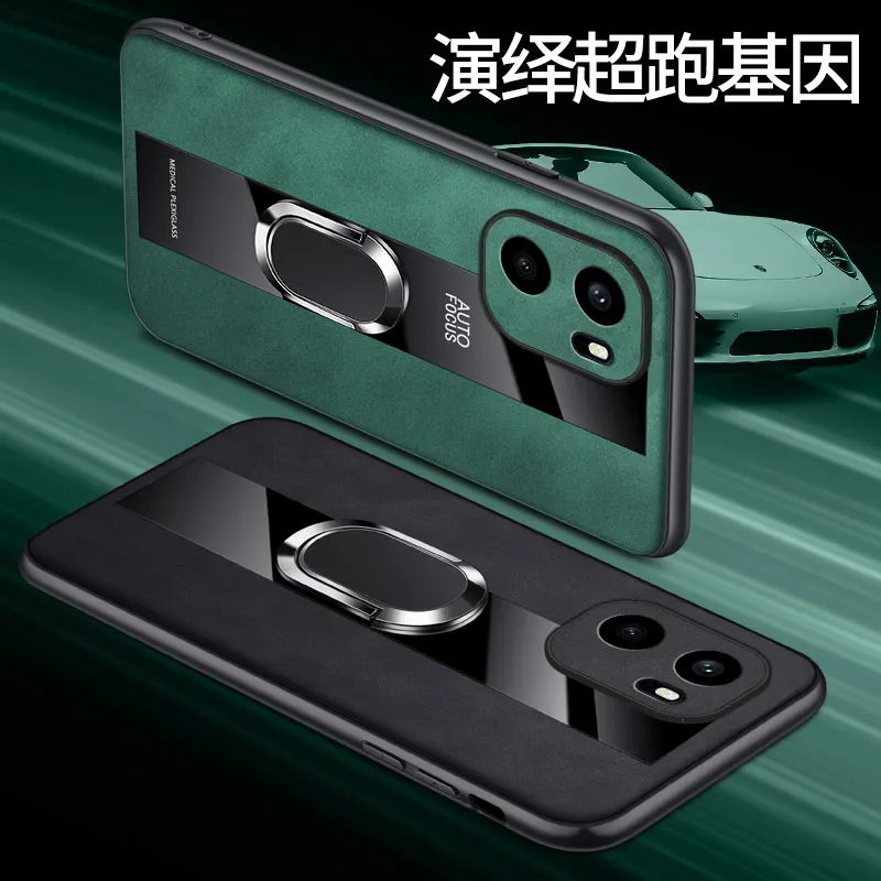 Voor OnePlus ACE 6 Case Premium Plain Leathe Ring Stand Anti-val Paar Case Cover Voor OnePlus Ace6 schokbestendig Funda