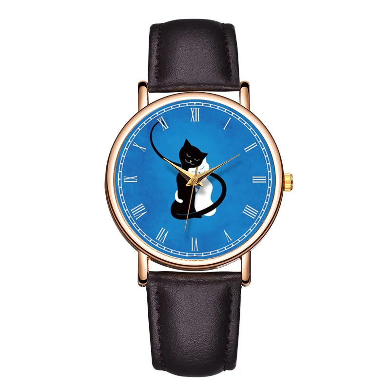 2023 New Women Quartz Watch Cute Cat Print Dail Leather Watches Top Brand Fashion Casual Wristwatch Reloj Mujer Montre Femme