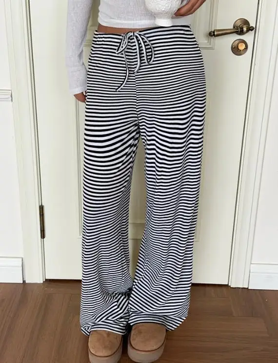 

2025 Autumn and Winter Vacation Versatile Casual Striped Straight Leg Pants