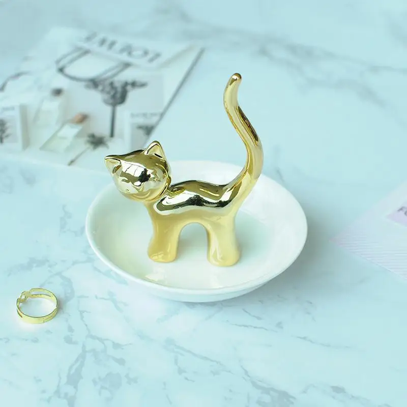 Ceramic Cat Jewelry Ring Display Tray Easy To Clean Non-Slip Durable Cute Animal Home Decoration supplies