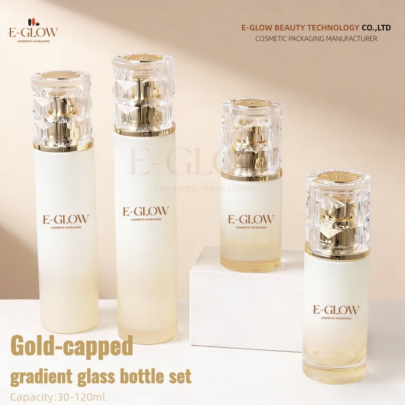 

【Индивидуальный дизайн логотипа】1 шт. Роскошный флакон-спрей для тоника 50 г/100 мл, матовое стекло, с дозатором для лосьона и прозрачной золотой крышкой