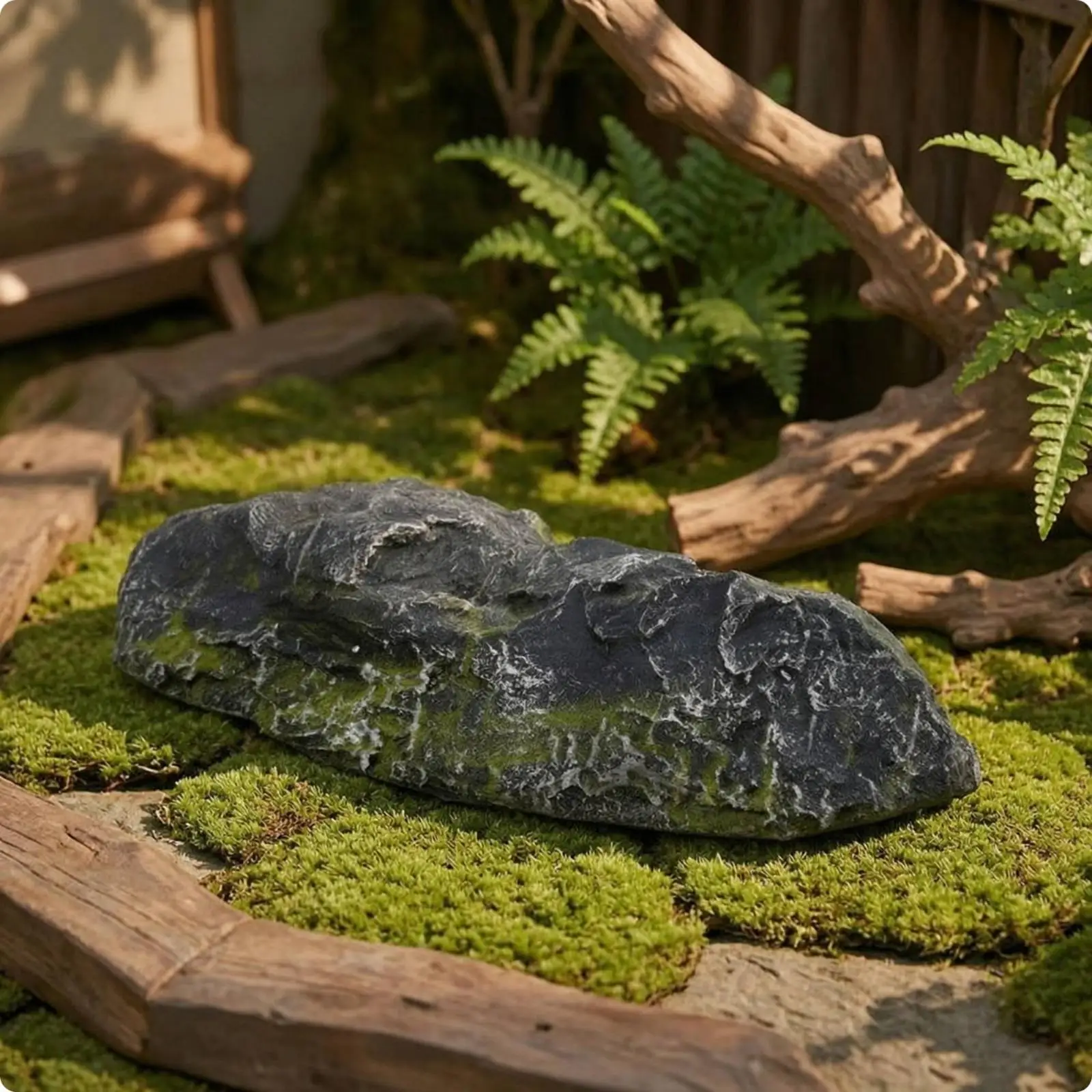 Moss Covered Artificial Stone Display for Garden Decor Lightweight Fiberglass Faux Rock Prop with Textured Surface for