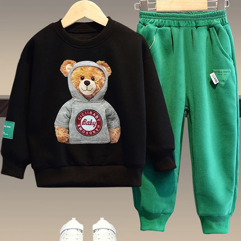 Spring Kids Clothes Boy Print Cartoon Bear Sweater Pullover & Pants Outfit Teenage Girls Sport Tracksuit 2 PCS Set Ropa De Niña