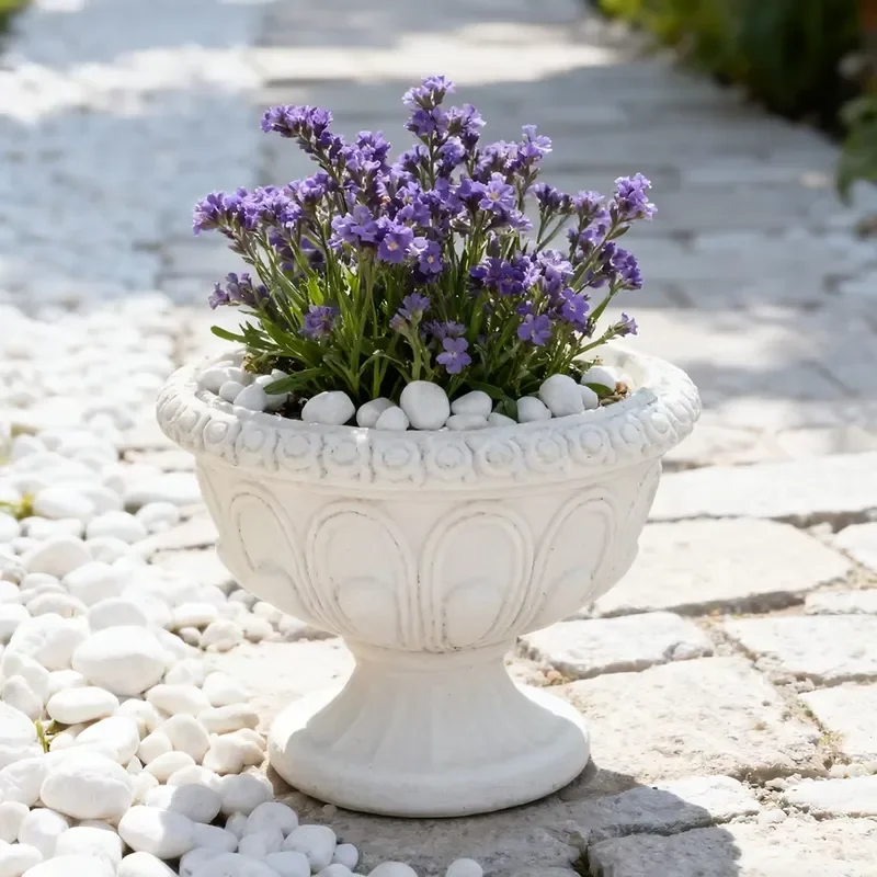 for Resin Pure White Relief Flower Pot with Vintage Texture Hand-Painted Animal Pattern for Garden or Terrace