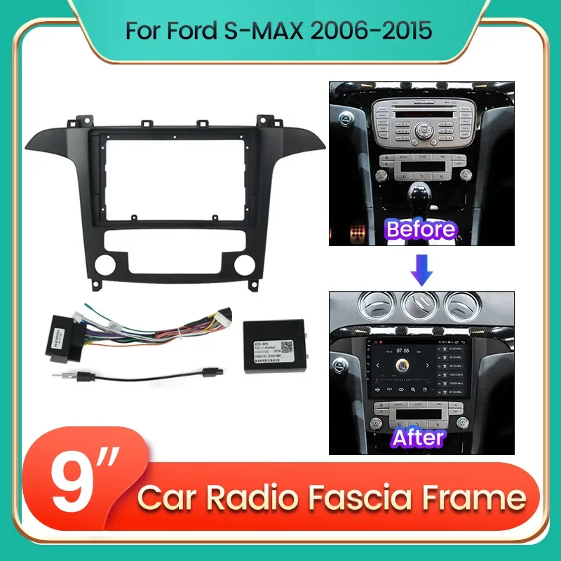 9 Inch Car Radio Stereo Panel for Ford SMAX S-MAX Black 2006 - 2015 Player Frame 2 Din Head Unit Fascia Power Dash Board Cover