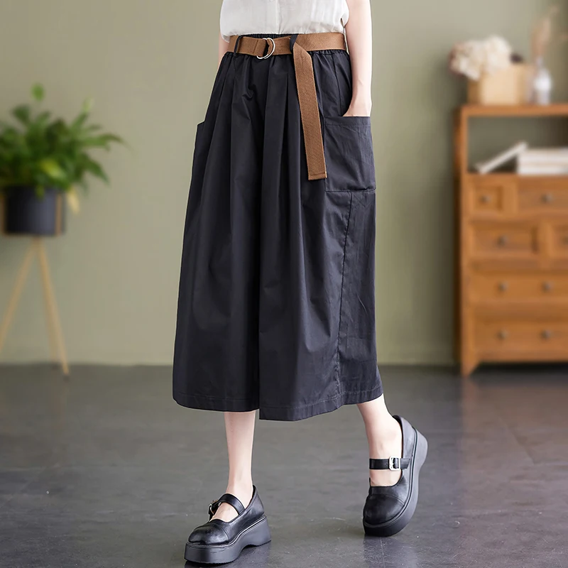 High Waist Wide Leg Khaki Pants Women's Workwear Asymmetrical Seven-Quarter Skirt Pants Commute Style Casual Trousers