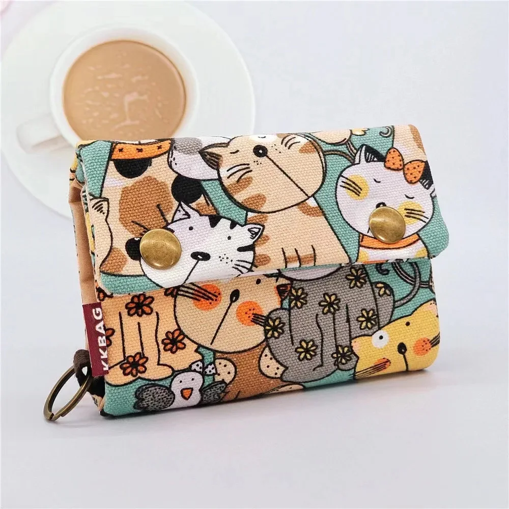 Płótno Cartoon Totoro Cat Printed Dog Women Fold Short Wallet Organizer Cute Mini Money Key Bag Coin Pocket Purse for Children