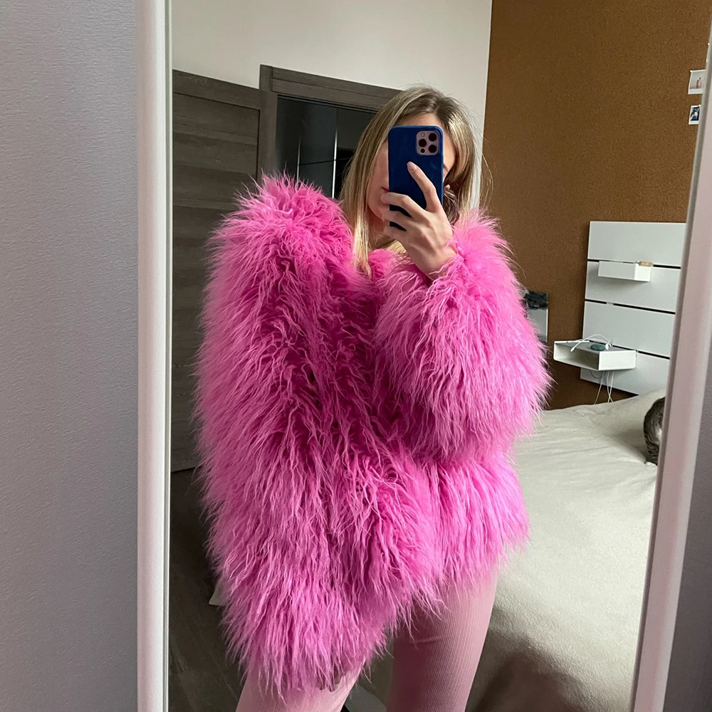 Fuzzy Faux Fur Coat Women 2023 Winter Clothes Shaggy Oversized Fluffy Sheep Fur Jacket Festival Red Fur Coats Icon Outwear