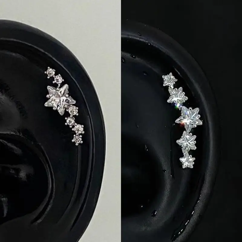 Shiny Star Zircon Stud Earrings Women Silver Color Compact Design Fashion Ear Piercing for Birthday Gifts