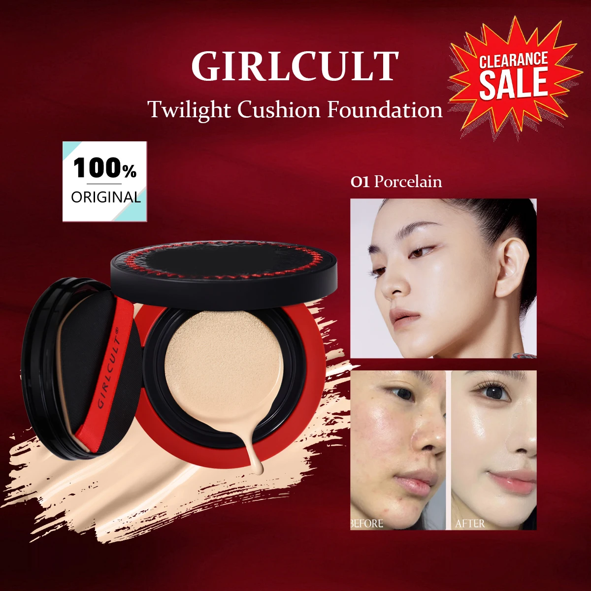 [ClearanceSale] Girlcult Twilight Cushion Foundation,Micro-Light Hydrating Texture,Long-Lasting Wear,Oil-Free Matte Cushion