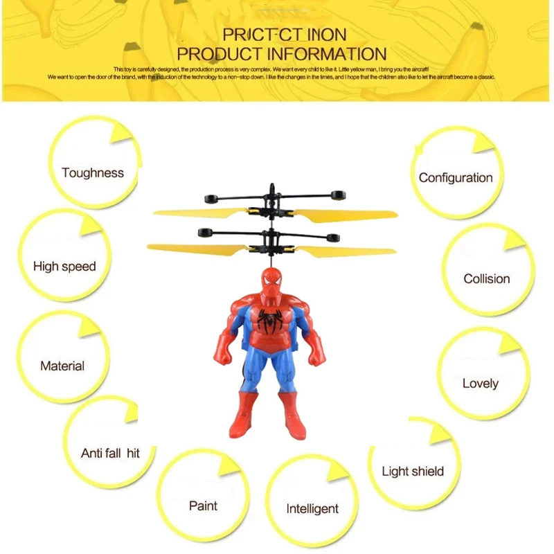 Spiderman Anime Figure Induction Aircraft Suspended Flying Spiderman Iron Man Hulk Remote Control Airplane Toy Kid Birthday Gift