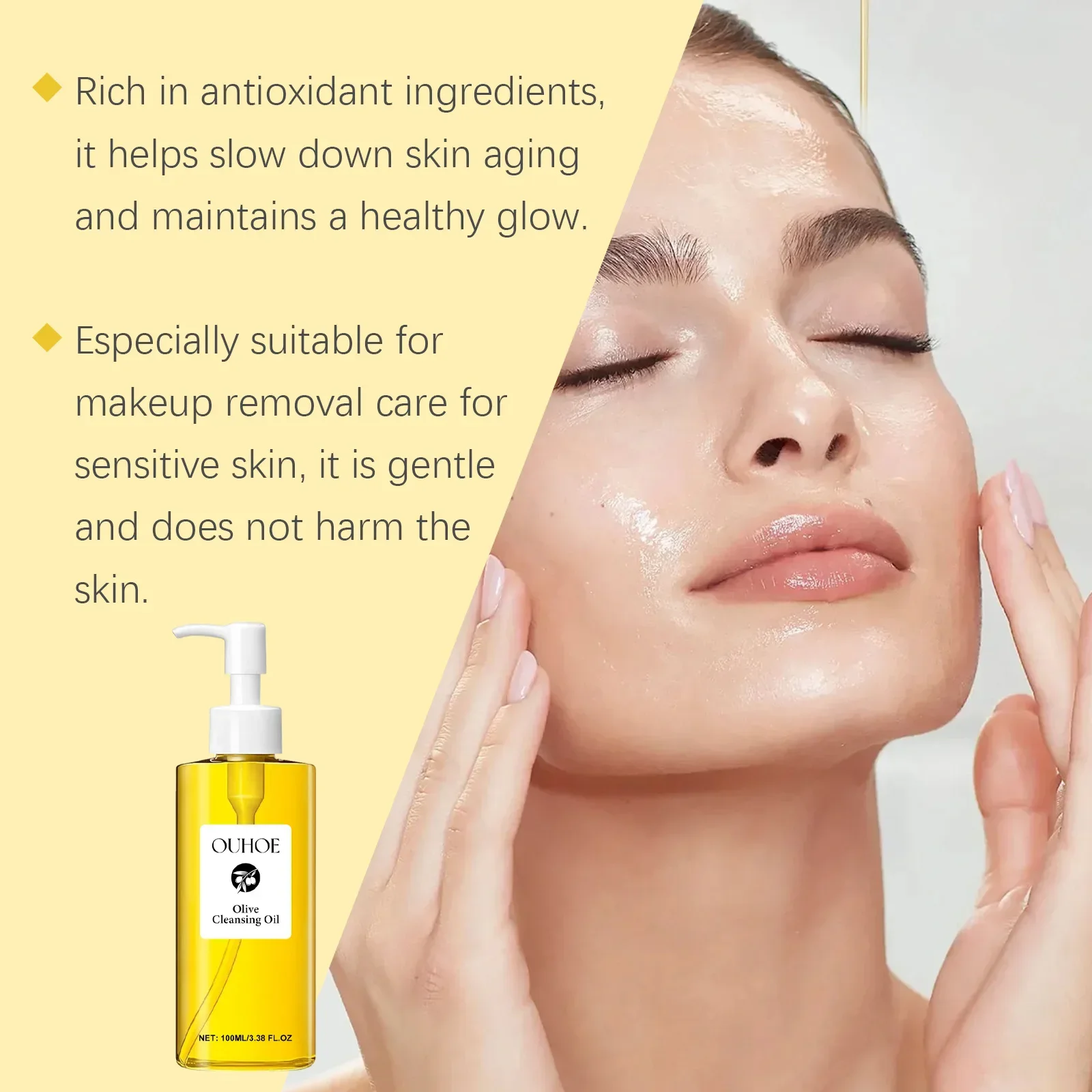 Aceite Limpiador de Oliva OUHOE, Desmaquillante Hidratante Suave, Cuidado Facial y Labial, Piel Suave y Limpia, Idea de Regalo para el Día de la Madre