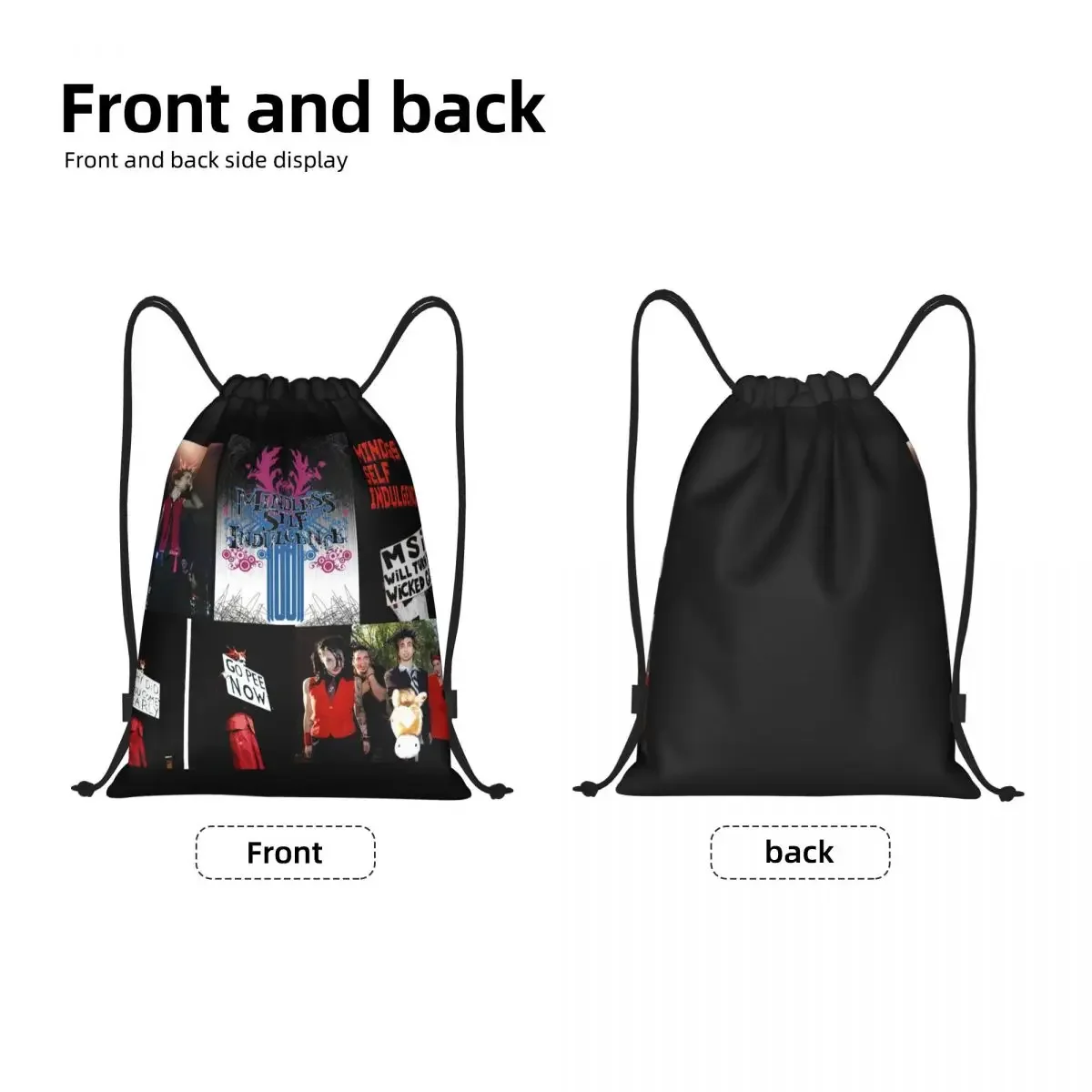 Custom Mindless Hip Hop Punk Rock Self Indulgence Drawstring Backpack Bags Lightweight Electro Gym Sackpack Sacks for Yoga